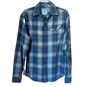 Ascend Plaid Shirts Mens Medium Blue Cotton Flannel Outdoors Casual Retro